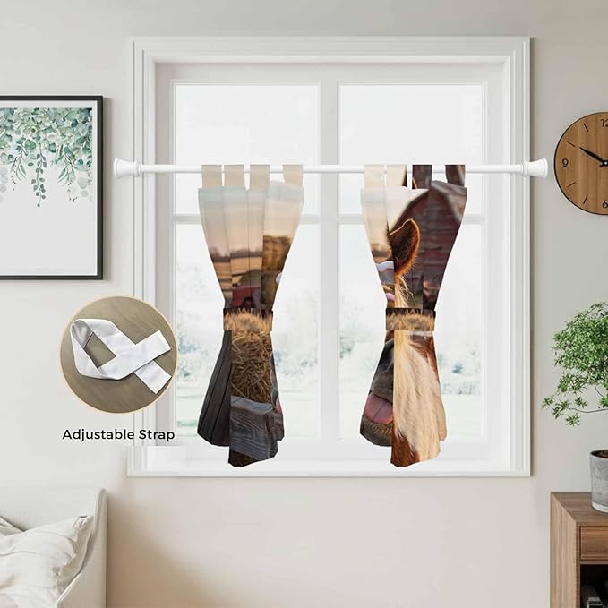 Farm Horses Bedroom Curtains 63 Inch Length, Window Curtains Tab Top, Farmhouse Barn Funny Animals Butterfly Light Filtering Window Treatments Drapes 42"x63" 2 Panel