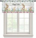 Easter Sheer Valances for Windows 60"x18", Light Filtering Kitchen Curtains Valance, Spring Watercolor Bunny Eggs Flower Leaf Wooden Grey Rod Pocket Chiffon Curtains for Living Room Bedroom Cafe