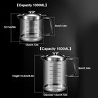 1L/35oz Glass Bacon Grease Container with Strainer, Cooking Oil Storage Can with Fine Mesh Filter and Scale, Lid and Easy-Grip Handle,Fat Separator for Storing Fats, Frying Oil and Cooking Grease
