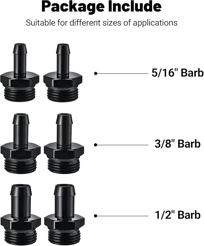 EVIL ENERGY Inline Fuel Filter 100 Micron with Barb 1/2", 3/8", 5/16" Fitting Adapter 50MM Universal Aluminum Black, for Gasoline, Diesel, Rubber Fuel Line, Car EFI & Carb Fuel Systems