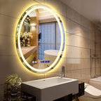 Oval LED Bathroom Mirror Wall Makeup Mirrors Shaving Mirror with Lights and Demister Pad Time Display (Color : Warm Light Size : 600 * 800mm) (Warm Light 500 * 700mm)