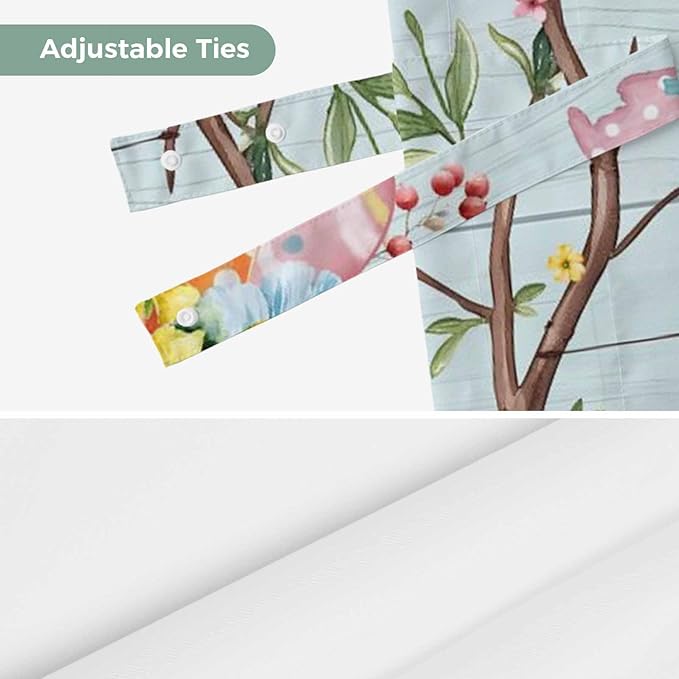 Easter Bunny Tie Up Valance Curtains for Windows, Kitchen Curtains Window Shades, Easter Eggs Spring Farmhouse Wood Grain Teal Blue Light Filtering Curtain Valances for Bedroom/Bathroom/Cafe 42"x18"