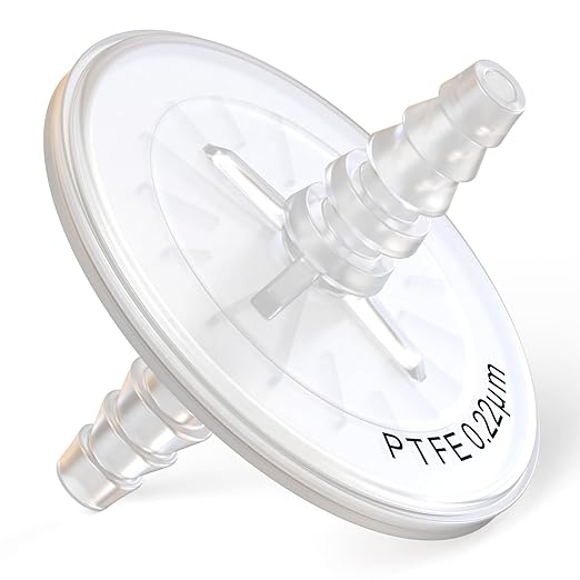 Air Venting Filter Sterile PTFE Hydrophobic Filter Disc 50mm 0.22μm with 7mm-13mm Stepped Hose and Barb Female Luer for Air Filtration, Individually Packed (1)