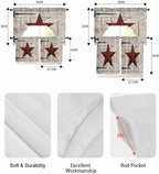 Village Stars Swag Kitchen Curtains Valance and Tier Set, Vintage Dark Red Star Beige Barn Doors Light-Filtering Swag Valance 36 Inch Length, Rod Pocket Short Curtain for Bedroom Cafe