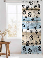 Sheer Curtains 84 Inches Long, Blue Dog Paw Print Semi Sheer Curtains Light Filtering Window Treatment, Vintage Farmhouse Rustic Wooden Grain Privacy Voile Drapes for Living Room Bedroom 52x84 Inch
