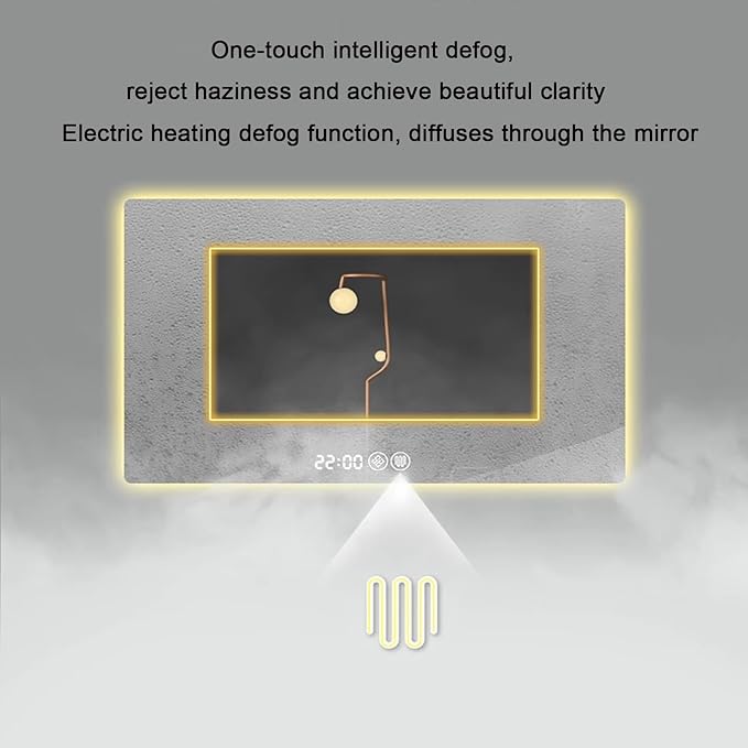 Bathroom Mirror with LED Lights，LED Bathroom Mirror，Smart Lighted Bathroom Mirror for Wall，Energy-Saving LED Smart Mirrors，with Demister Pad，Three-Color Light(H70*W90cm/H27.6*W35.4IN)