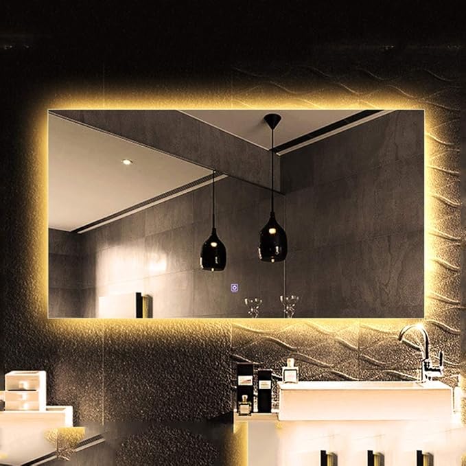 Wall Mirror Modern LED Bathroom Mirror with Defogging Backlit Bathroom Mirrors with Light and Touch Sensor Switch Demister Pad (Color : D Size : 50CMx70CM) (C 50CMx70CM)
