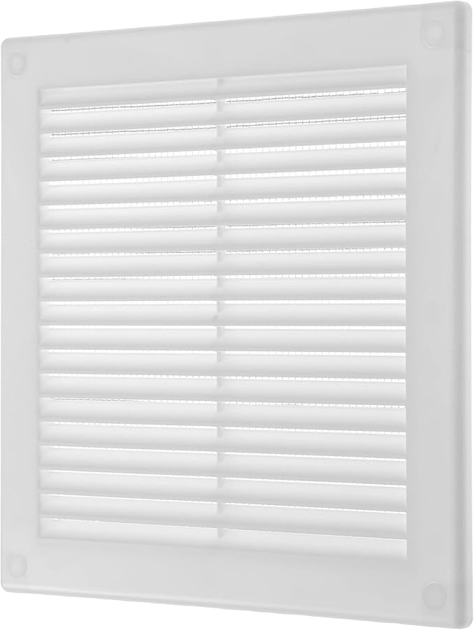 Repa Market 8 x 8 Inch (Outer) White Square Air Vent Cover - Pack of 2 Plastic Fresh Air Intake Vent - AC Cover with Nylon Mesh Screen, Wall, Ceiling HVAC Return Air Register, Modern Soffit Vents