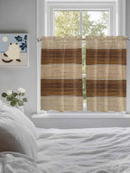 Retro Country Brown Wooden Board Window Valance Curtains, Farmhouse Gradient Plank Light Filtering Kitchen Valance with 3-inch Rod Pocket for Living Room Bathroom Bedroom,2 Panel,27.5x45In