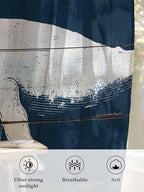 Sheer Curtains 84 Inches Long, Ocean Whale Blue Semi Sheer Curtains Light Filtering Window Treatment, Watercolor Coastal Vintage Wood Grain Privacy Voile Drapes for Living Room Bedroom 52x84 Inch