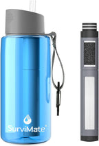 SurviMate 5-Stage 0.01μm Ultra-Filtration Filtered Water Bottle, BPA-Free Material, NSF/ANSI 42&372 Certified, Portable Water Filter Bottle for Survival, Camping, Hiking, and Emergency Use