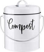 Compost Bin Kitchen, 1.3 Gallon Farmhouse Kitchen Compost Bin Countertop, Indoor Countertop Compost Bucket with Lid and Charcoal Filters, White