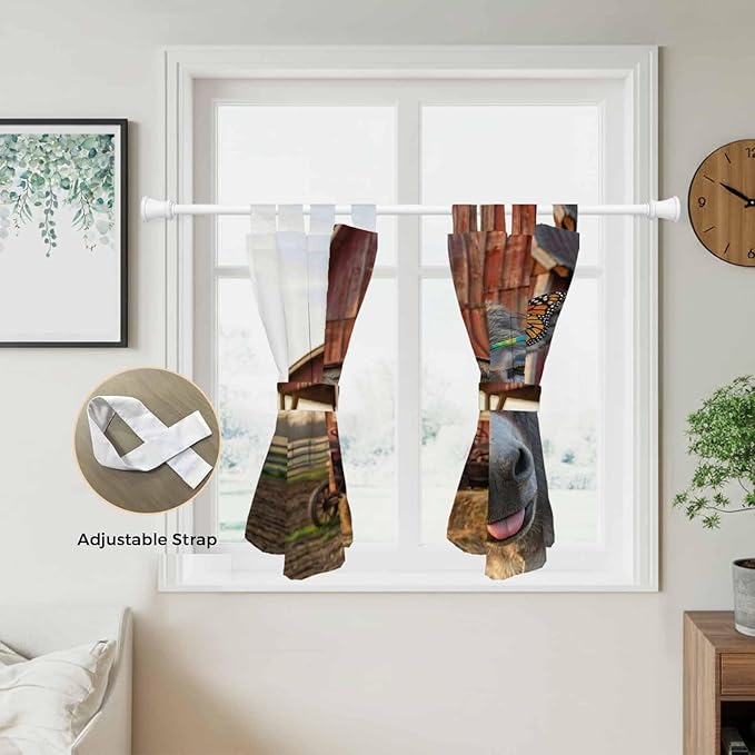 Farm Donkeys Bedroom Curtains 63 Inch Length, Window Curtains Tab Top, Farmhouse Barn Funny Animals Butterfly Light Filtering Window Treatments Drapes 42"x63" 2 Panel