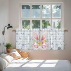 Easter Kitchen Tier Curtains 36 Inch Long 2 Panel Set,Rod Pocket Half Window Curtains Over Sink,Spring Rabbits Ears Feet Floral Blue Lattice Light Filtering Short Drapes Cafe 27.5"W x 36"L