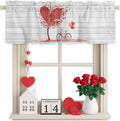 Valentine's Day Valance Curtains for Kitchen, Red Love Trees Bicycles Balloons Wood Grain Privacy Rod Pocket Valance Curtain, Light-Filtering Window Treatment for Bedroom Bathroom, 42"x12"