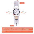 RIH 1/4" NPT Compressed Air Filter Regulator Combo Piggyback, 5 Micron Brass Element, Poly Bowl, Semi-Auto Drain, Metal Bracket, 0-150 psi Gauge Air Tool Compressor Filter with Gauge (1/4" NPT)