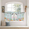 Easter Bunny Kitchen Tier Curtains 36 Inch Long 2 Panel Set,Rod Pocket Half Window Curtains Over Sink,Easter Eggs Spring Farmhouse Wood Grain Teal Blue Light Filtering Short Drapes Cafe 27.5"W x 36"L