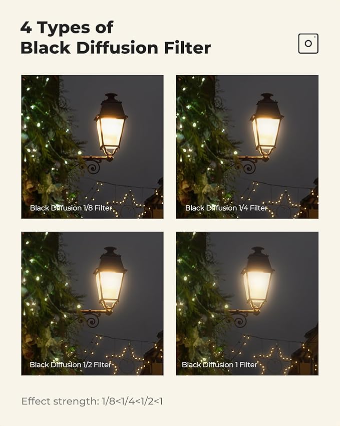 K&F CONCEPT 62mm Black Diffusion 1/8 Filter, Mist Dreamy Cinematic Effect Filter for Video/Vlog/Portrait Photography K-Series
