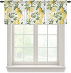 Spring Summer Lemon Sheer Valance Curtains, Leaf Flower White Wood Grain Light Filtering Kitchen Valances Rod Pocket Voile Curtain Window Treatment for Bedroom/Living Room/Basement 54Wx18L