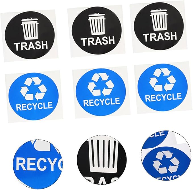8pcs Trash Can Stickers for Waste Sorting Garbage Classification Decals Black and Blue for Easy Recycling and Sustainable Habits