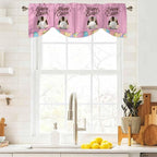 Pink Easter Tie Up Valance Curtains for Windows,Kitchen Curtains Window Shades,Easter Bunny Eggs Spring Cartoon Farmhouse Wood Grain Light Filtering Curtain Valances for Bedroom/Bathroom/Cafe 42"x18"