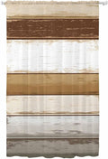 Sheer Curtains 108 Inches Long, Brown Wood Grain Semi Sheer Curtains Light Filtering Window Treatment, Vintage Country Geometric Striped Privacy Voile Drapes for Living Room Bedroom 52x108 Inch