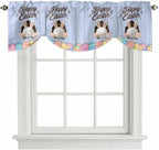 Blue Easter Tie Up Valance Curtains for Windows, Kitchen Curtains Window Shades, Spring Cartoon Bunny Colorful Eggs Wood Grain Light Filtering Roman Curtain Valances for Bedroom/Bathroom/Cafe 42"x18"