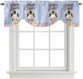 Blue Easter Tie Up Valance Curtains for Windows, Kitchen Curtains Window Shades, Spring Cartoon Bunny Colorful Eggs Wood Grain Light Filtering Roman Curtain Valances for Bedroom/Bathroom/Cafe 54"x18"