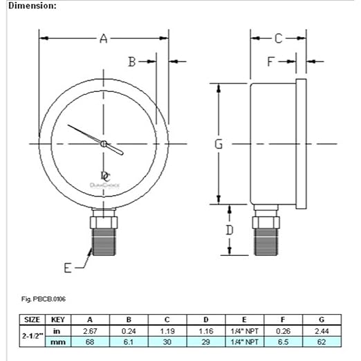 2-1/2" Oil Filled Pressure Gauge - Stainless Steel Case, Brass, 1/4" NPT, Lower Mount Connection, 0-300PSI