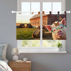 Farm Pig Kitchen Curtains 24 Inch Length, Small Window Curtains Tab Top, Farmhouse Barn Funny Animals Butterfly Light Filtering Short Window Treatments Tier Drapes 27.5"x24" 2 Panel