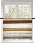 Sheer Curtains 54 Inch Length, Brown Wood Grain Semi Sheer Curtains Light Filtering Window Treatment, Vintage Country Geometric Striped Privacy Voile Drapes for Living Room Bedroom 52x54 Inch