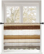 Sheer Curtains 45 Inch Length, Brown Wood Grain Semi Sheer Curtains Light Filtering Window Treatment, Vintage Country Geometric Striped Privacy Voile Drapes for Living Room Bedroom 52x45 Inch
