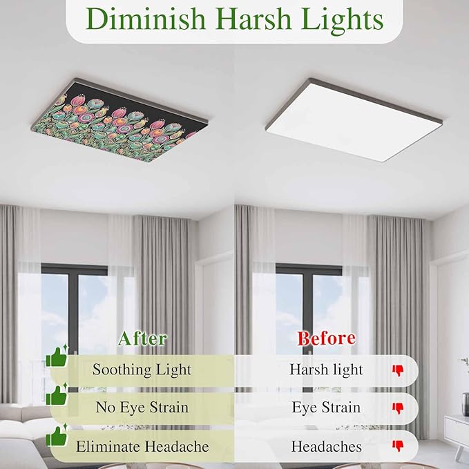 Fluorescent Light Covers for Ceiling Lights Colorful Flowers Magnetic Light Filters 3 Pack 4x2 ft Abstract Lines Floral Ceiling Lights Cover for Classroom Office School Home Drop Lamp Decor