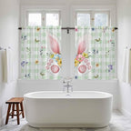 Easter Kitchen Curtains 54 Inch Long 2 Panel Set, Rod Pocket Window Curtains Panels, Spring Bunny Ears Feet Flowers Green Plaid Light Filtering Privacy Draperies for Bedroom Laundry 42"W x 54"L