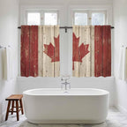 Canada Kitchen Curtains, Red Maple Leaf Flag Vintage Farmhouse Wooden Grain Light Filtering Window Curtain Panels, 2Pcs Rod Pocket Window Treatments Set for RV Dining Room Study Room 42x54 Inches