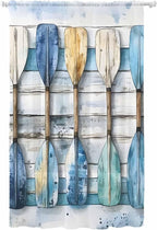 Sheer Curtains 96 Inches Long, Lake Paddle Striped Semi Sheer Curtains Light Filtering Window Treatment, Watercolor Vintage Wood Grain Privacy Voile Drapes for Living Room Bedroom 52x96 Inch