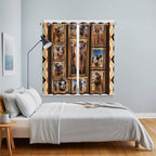 2 Panel Kitchen Cafe Curtains, Wildlife Camels Sunlight Filtering Nature Air Through, Home Decor Window Covering Tier Curtains for Living Room 80W x 63L inch Deserts Animals Brown Geometric Rustic