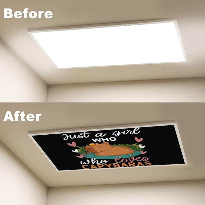 4 Pcs Fluorescent Light Covers for Ceiling Lights Cute Capybara Gifts Hearts Nature Just Girl Who Loves Capybaras Decorative Magnets Light Filters for Office Home Classroom Must Haves 4’ x 2’