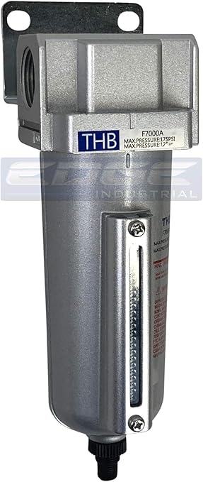 1/2" NPT Industrial Particulate Filter, Removes Water, Moisture, Debris from Compressed Air Lines, 5oz Bowl (175 PSI Max)
