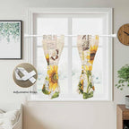 Yellow Sunflowers Bedroom Curtains 63 Inch Length, Window Curtains Tab Top, Country Farm Butterfly Flower Light Beige Light Filtering Window Treatments Drapes 42"x63" 2 Panel