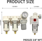 YSIL 3/8" NPT Air Filter Dryer Double Air Filters Compressor Water Separator Pressure Regulator Combo 5 Micron Brass Element(Semi-Auto Drain)