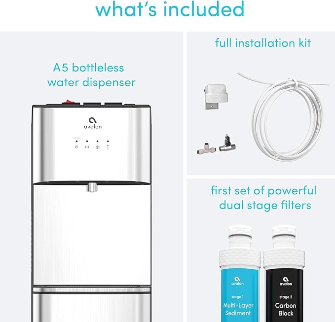 Avalon Self Cleaning Bottleless Water Cooler Water Dispenser - 3 Temperature Settings - Hot, Cold & Room Water, Durable Stainless Steel Cabinet, NSF Certified Filter- UL Listed