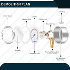 MEASUREMAN 2-1/2inch Dial Size, Liquid Filled Pressure Gauge, 0-1000psi/7000kpa, 304 Stainless Steel Case, 1/4inchNPT Lower Mount