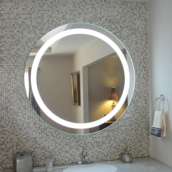 LTSRLL Frameless Illuminated LED Bathroom Wall Mirror with Touch, Demister Pad and Dimmable Lights & 3 Colors for Makeup Shaving and Bath Vanity IP44(Translucent,80cm/31.5in)