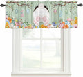 Easter Curtain Valances for Windows, Kitchen Valance Window Treatment, Spring Watercolor Bunny Eggs Wooden Grain Green Light Filtering Block Curtains for Bathroom/Bedroom/Living Room 54'' x 18''