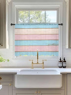 Sheer Curtains 54 Inch Length, Pink Blue Wood Grain Semi Sheer Curtains Light Filtering Window Treatment, Farmhouse Country Shabby Striped Privacy Voile Drapes for Living Room Bedroom 52x54 Inch
