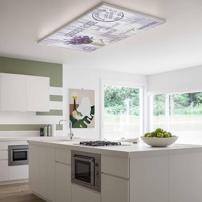 Fluorescent Light Covers for Ceiling Lights Lavender Flower Magnetic Light Filters 4 Pack 4x2 ft Watering Can Purple Old Postcard Wood Ceiling Lights Cover for Classroom Office School Drop Lamp Decor