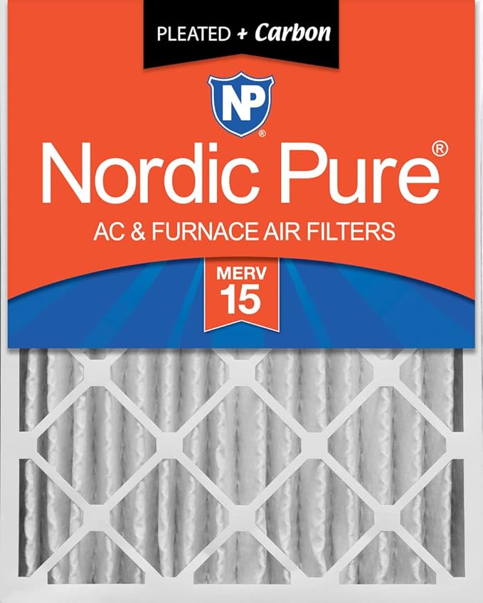 Nordic Pure 16x20x4 (Actual Size: 15 1/2 x 19 1/2 x 3 5/8) Pleated Air Filters MERV 15 Plus Carbon 1 Pack