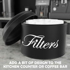 Black Basket Coffee Filter Holder With Lid - Round Container for Counter Storage - Rustic Farmhouse Bar Accessories Decor