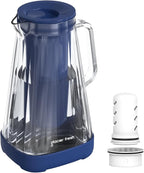 GLACIER FRESH 10 Cup Purela Glass Water Pitcher with 1 Ultrafiltration Membrane and Activated Carbon Filter, Reduces 99% Chlorine, PFOA&PFOS, Coliforms, Blue